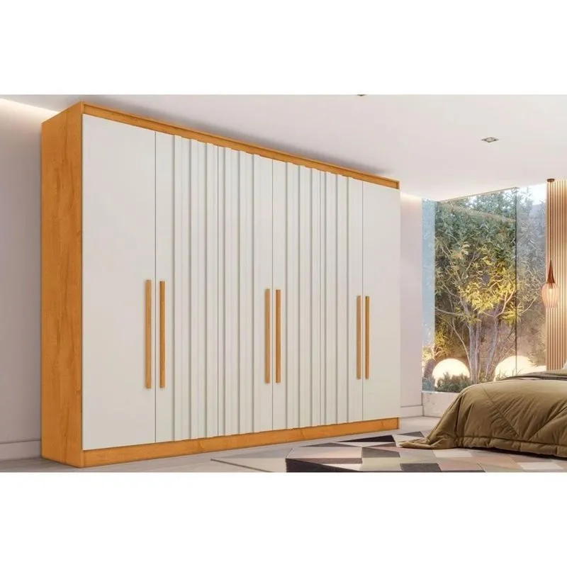 Guarda Roupa Casal 6 Portas (4 Ripadas) E 6 Gavetas Oxford Peroba-off White - Europa