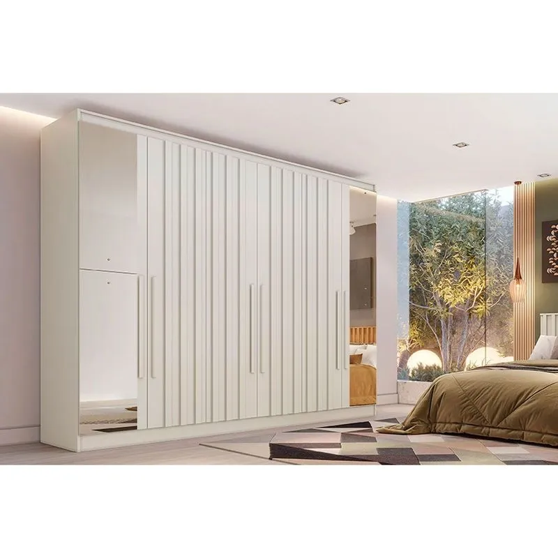 Guarda Roupa Casal 6 Portas (4 Ripadas e 2 c/ Espelho) e 6 Gavetas Oxford Off White - Europa