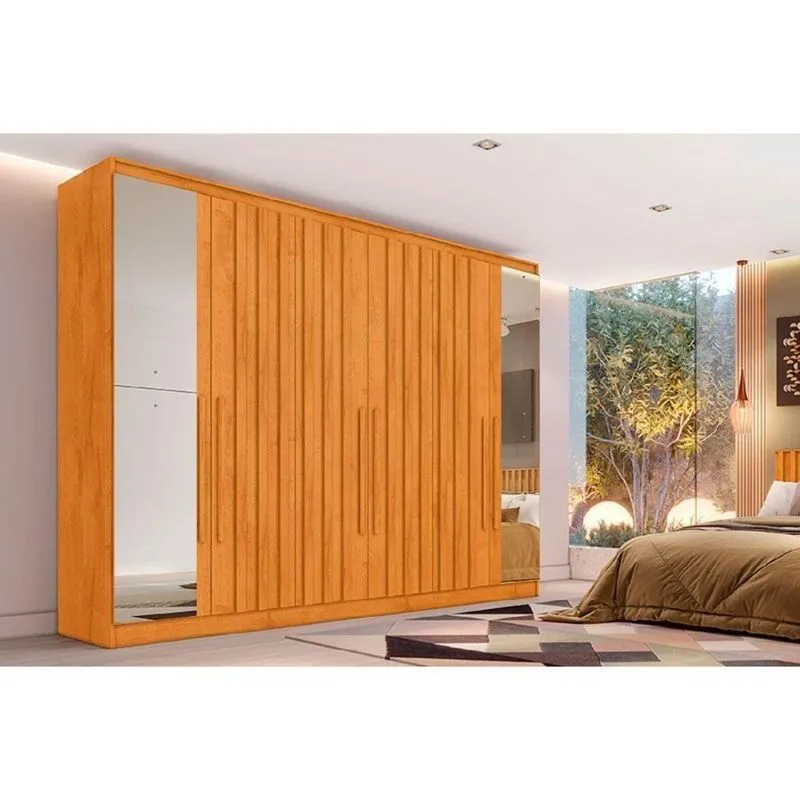 Guarda Roupa Casal 6 Portas (4 Ripadas E 2 c- Espelho) E 6 Gavetas Oxford Peroba - Europa