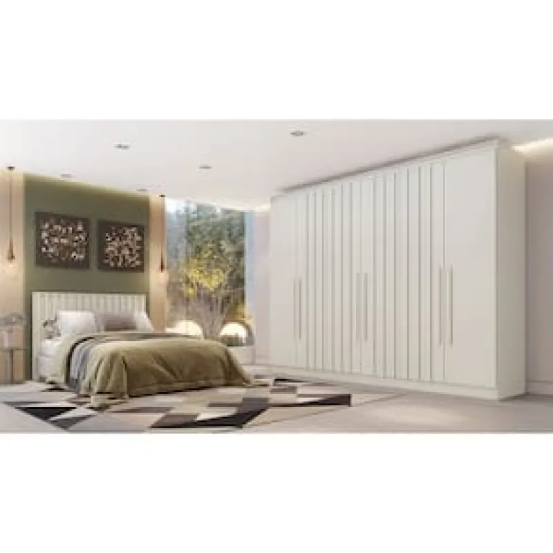 Guarda-Roupa Europa Mademarques Sicilia, 2 portas de Bater, 4 gavetas e 15 prateleiras - 210cm de Largura Off White