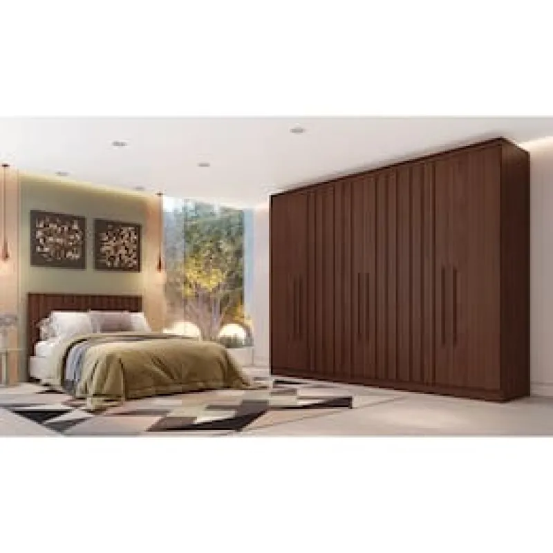 Guarda-Roupa Europa Mademarques Sicilia, 2 portas de Bater, 4 gavetas e 15 prateleiras - 210cm de Largura Marrom Cacau