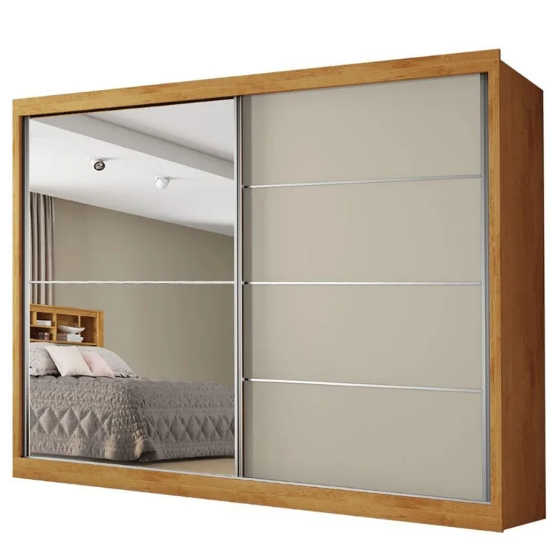 Guarda Roupas Casal 2 Portas De Correr Com Espelho 4 Gavetas 100% Mdf Austria Madeirado/off White