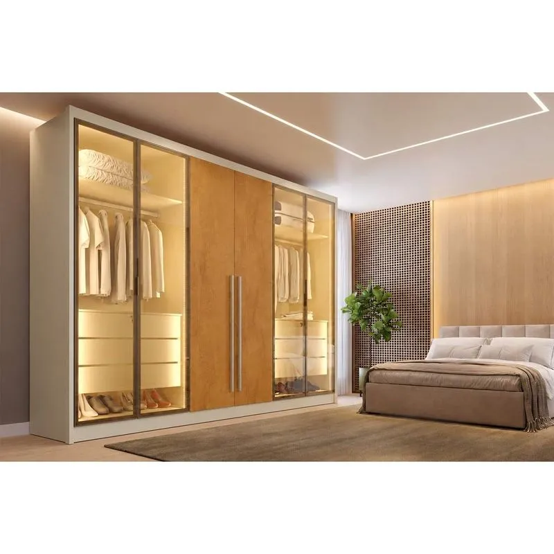Guarda Roupa Casal 6 Portas Com 4 Portas De Vidro Reflecta Em MDF Madri Made Marcs