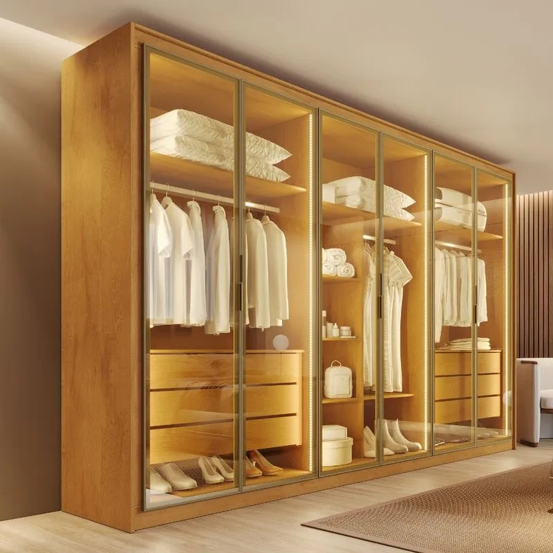 Guarda Roupa Casal com Vidro Reflecta 6 Portas em MDF Florence Made Marcs