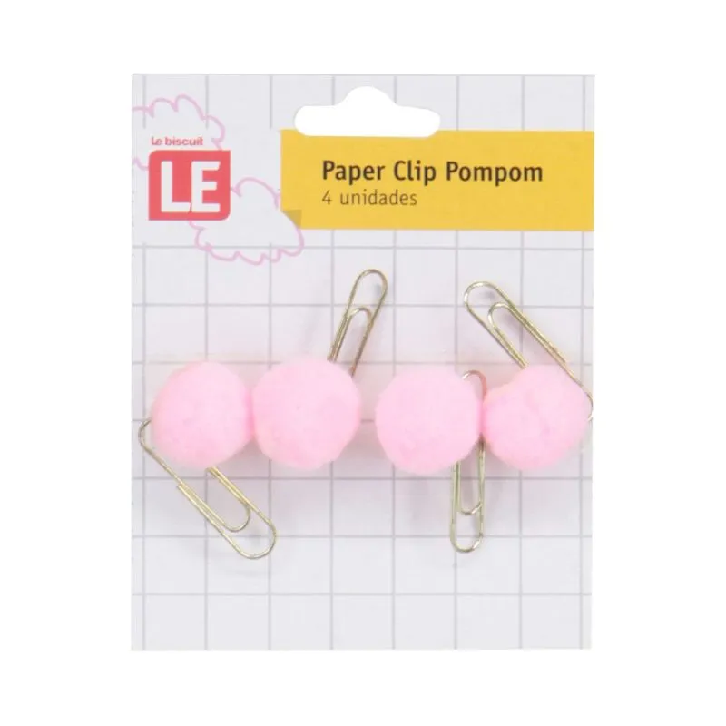 Binder Clips Le Pompom 3cm com 4 Unidades Rosa