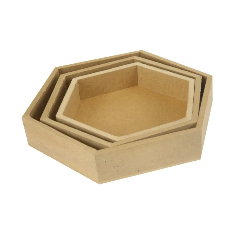 Kit com 3 Bandejas Mdf Le Hexagonal 17x14,8x3cm 15x13x2,8cm 12,9x11x2,6cm