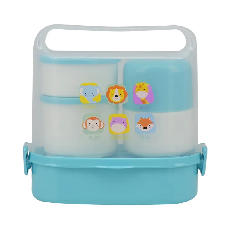 Kit Box Le Baby com Garrafa, Garfo, Colher e Marmita Safari com 6 Peças Modelo 1