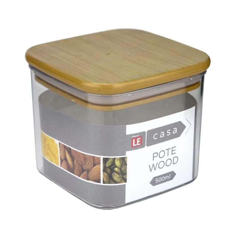 Pote Le Wood em Acrílico Hermético com Tampa Transparente 500ml
