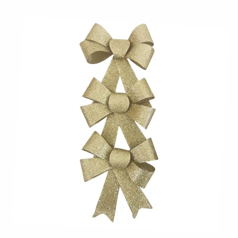 Laço Natal Le Pvc Colorido com 3 Unidades 10x14cm Dourado