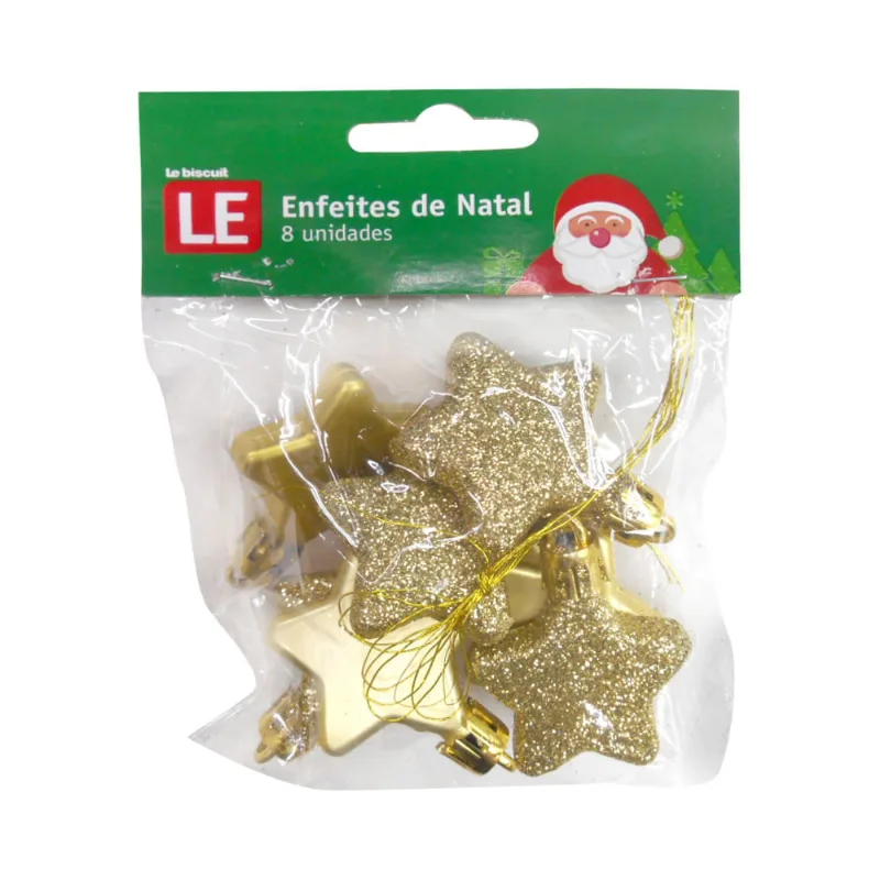 Enfeite Natal Le Estrela com 8 Unid Dourado UNICA