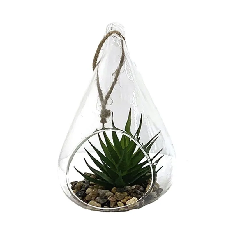 Terrário Suspenso Le Vidro com Suculenta 14cm - Item Sortido
