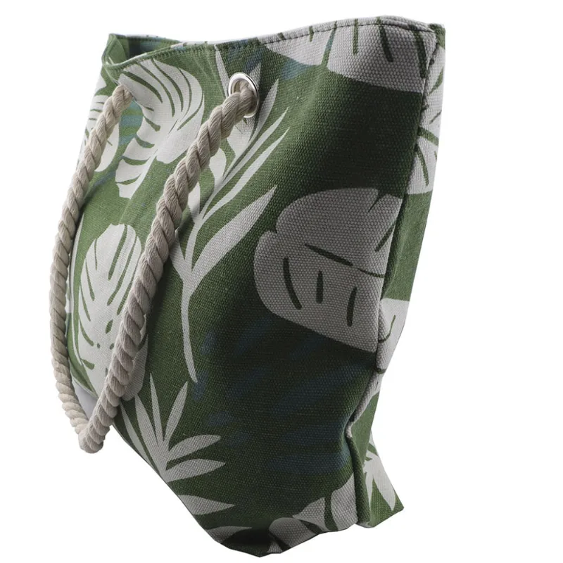 Bolsa de Praia Exclusiva Le em Estampa Folhagem Verde 43x33x10cm