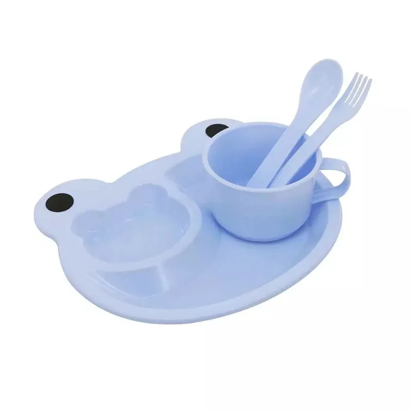 Kit Alimentação Le Fun Infantil Sapinho com Copo Azul com 4 Peças
