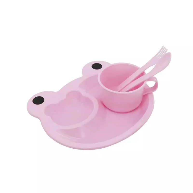 Kit Alimentação Le Fun Infantil Sapinho com Copo Rosa com 4 Peças