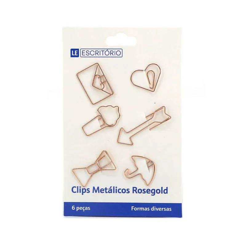 Clip Le Metálico Rosé Gold Formas Divertidas com 6 Unidades
