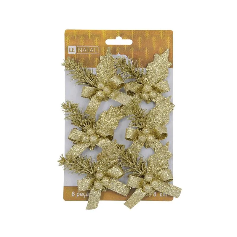 Kit Flor Le Decorativa com 6 Unidades Dourado