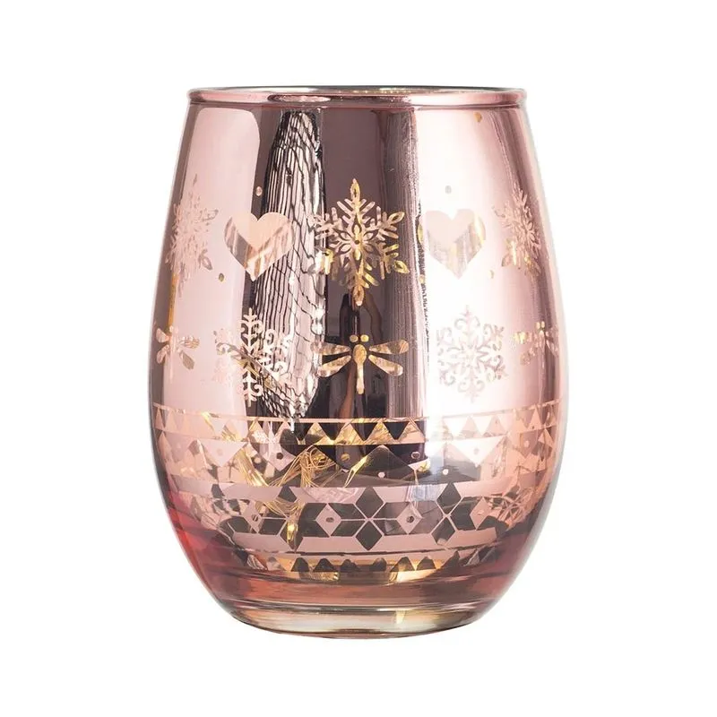 Castiçal Copo de Vidro Le 12cm Rosé Gold