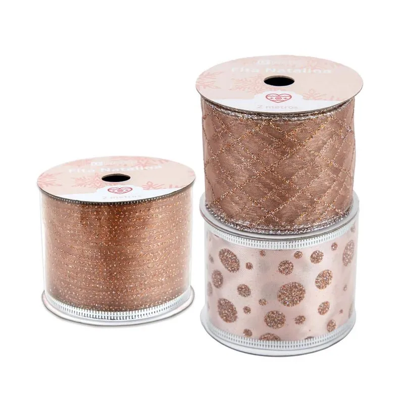 Fita de Natal Le Rosé Gold 6cmx2m - Item Sortido