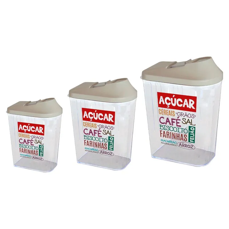 Conjunto de Potes para Mantimentos Le em Acrílico com 3 Peças Bege