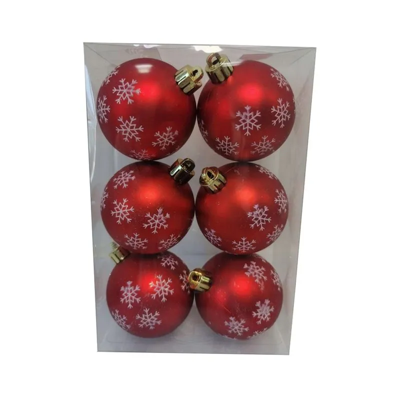 Kit Bola de Natal Flocos de Neve Vermelho Le 6 Unidades 6cm