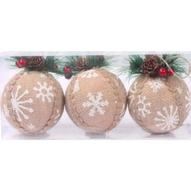 Kit Bola de Natal Rústica 3 Unidades 8cm