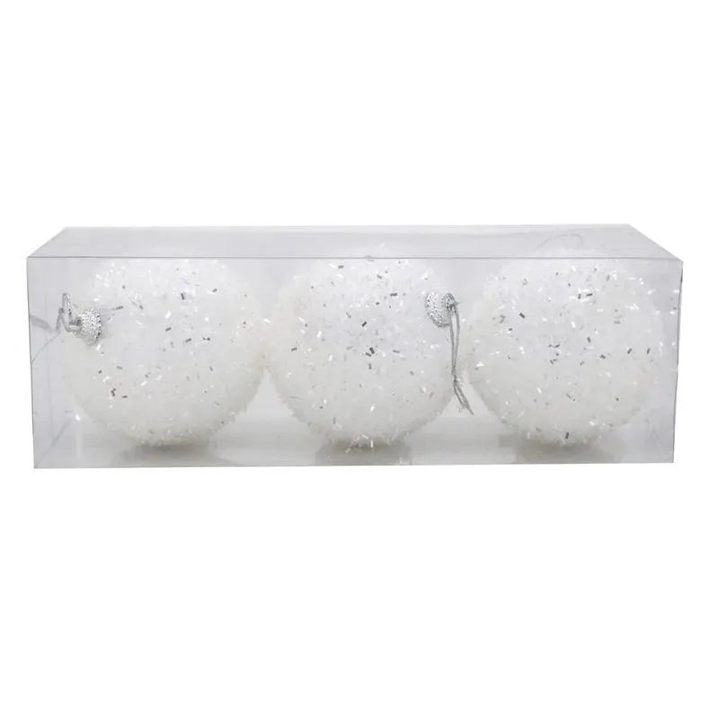 Kit Bola de Natal Nevada Le Branca 3 Unidades 8cm