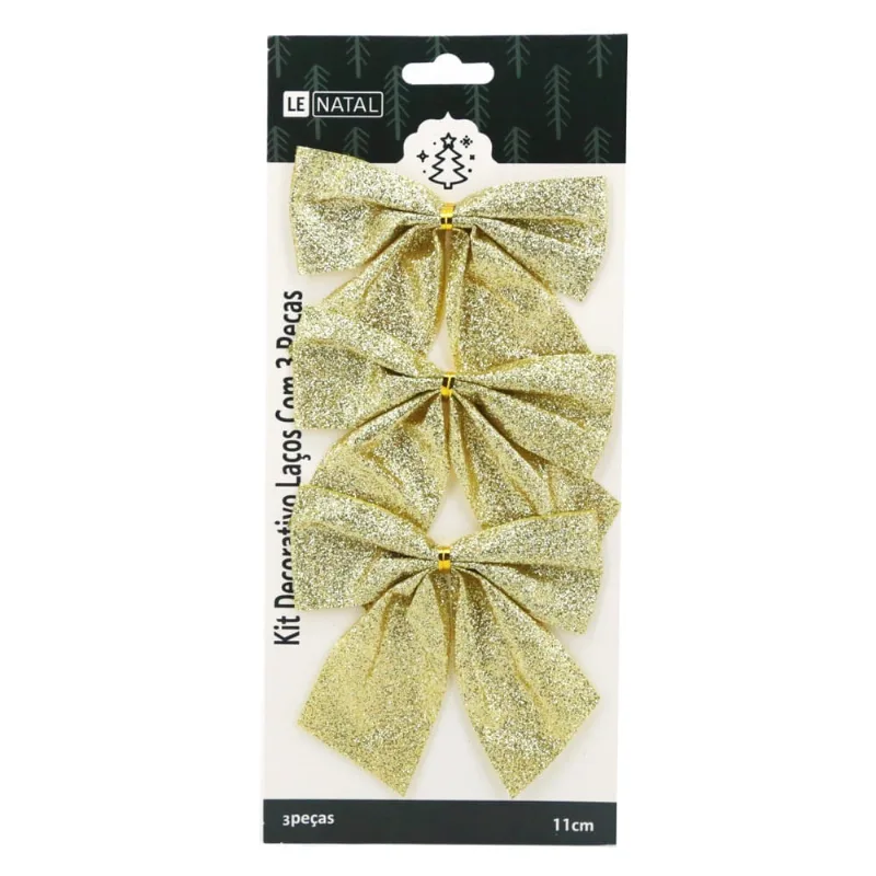 Kit Laço de Natal Le Dourado Liso 3 Unidades 11cm UNICA