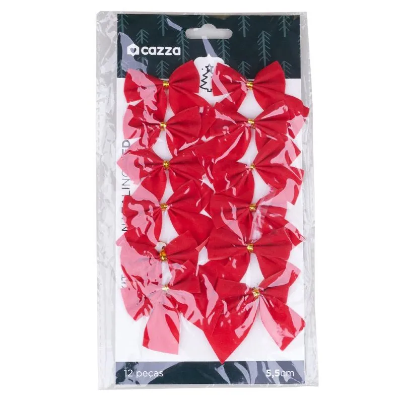 Kit Laços de Natal Liso 5.5cm Vermelho Cazza