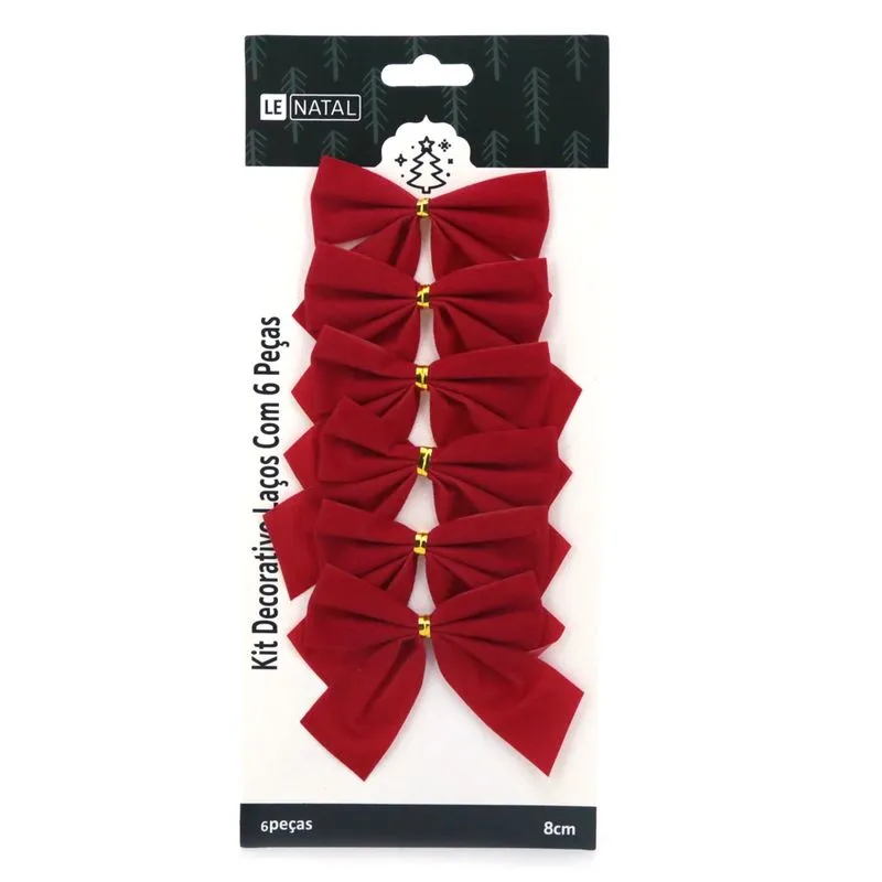 Kit Laço de Natal Le Vermelho Liso 6 Unidades 8cm
