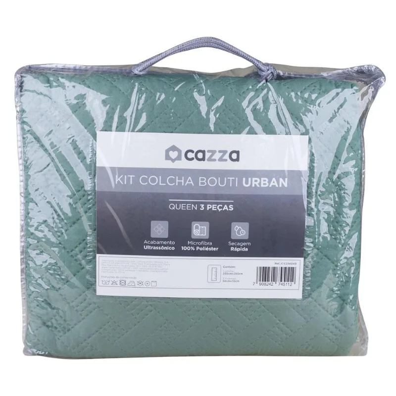 Kit Colcha Queen Ultrassônico Cazza Urban Verde