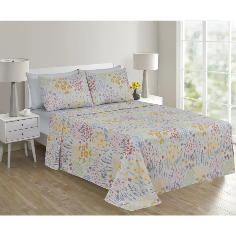 Jogo de Cama Queen 4 Peças Microfibra Ivory Floral Cazza Sortido