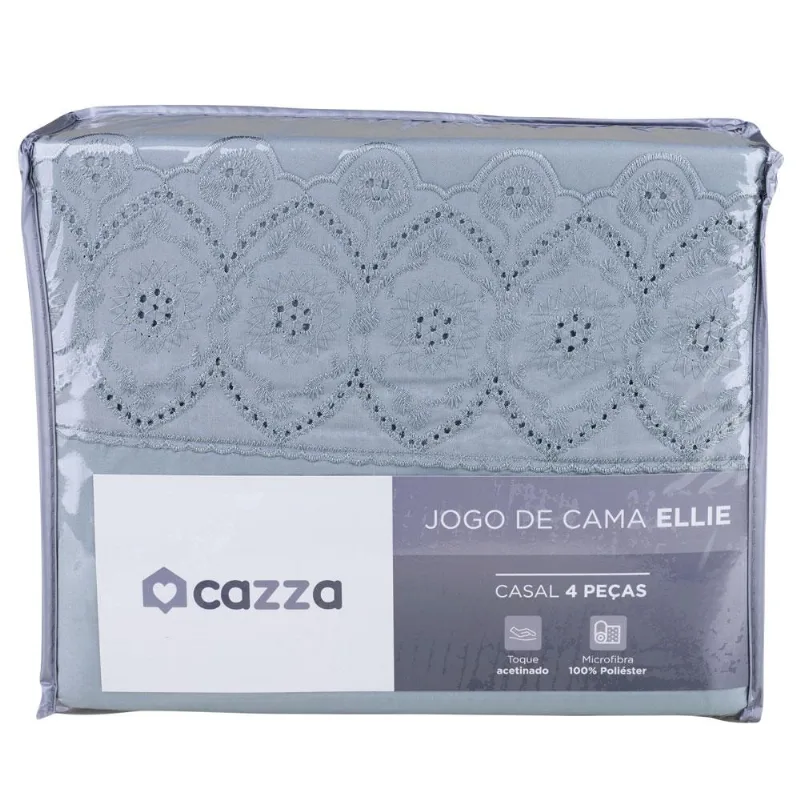 Jogo de Cama Casal 4 Peças Microfibra Bordado Inglês Cazza Ellie Fendi