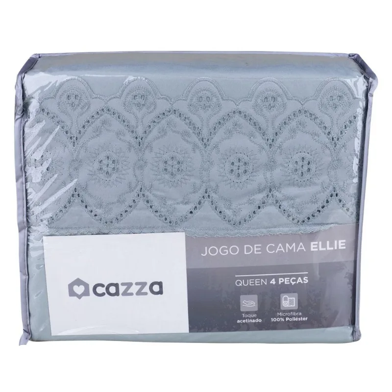 Jogo de Cama Queen 4 Peças Microfibra Bordado Inglês Cazza Ellie Fendi