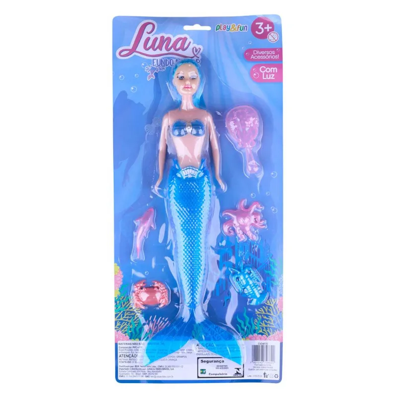 Boneca Luna Sereia Luz com Acessórios Play&Fun