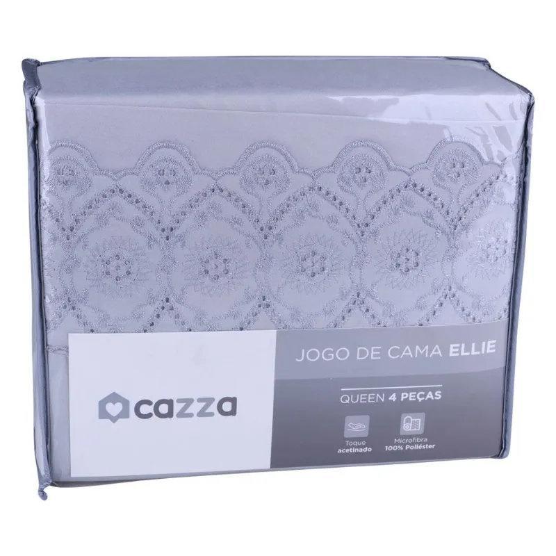 Jogo de Cama Queen com 4 Peças Microfibra Ellie Cazza Cinza