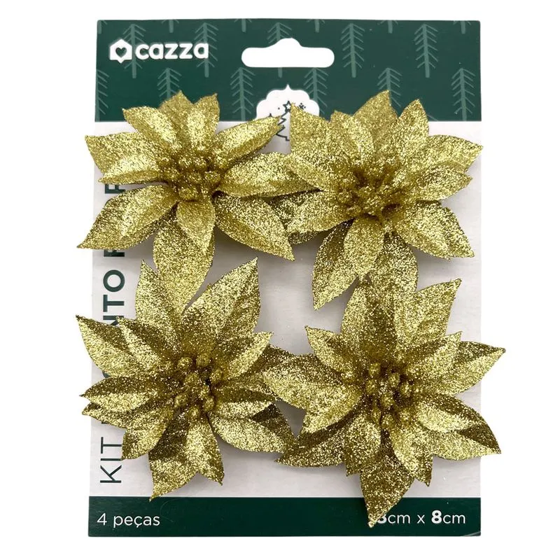 Kit Flores 8cm c 4 Unidades Dourada Cazza CV255389