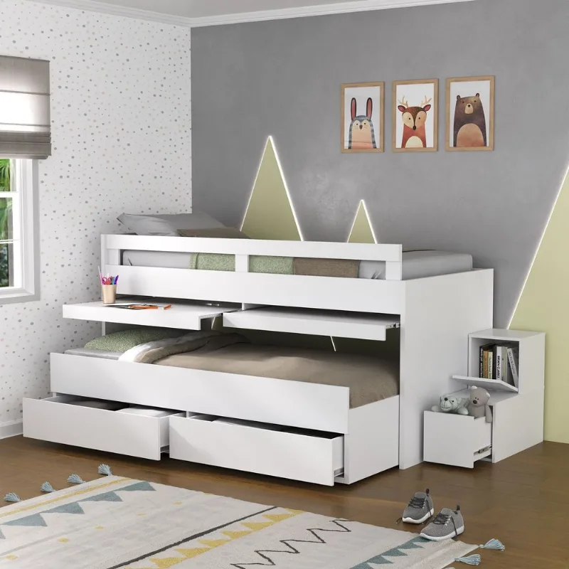 Beliche Infantil com Escrivaninha 2 Gavetas MDF Branco Branco