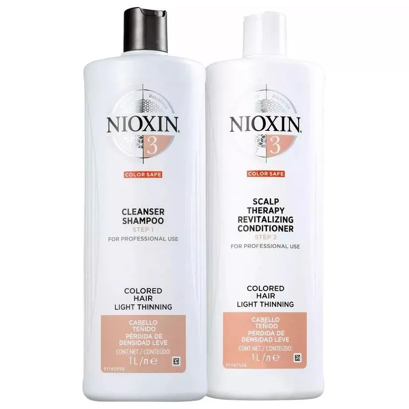 Kit Shampoo e Condicionador Encorpa e Volume 1L cada Nioxin Hair System 3 para cabelos finos Kit Nioxin Hair System 3 Shampoo e Condicionador 1 Litro