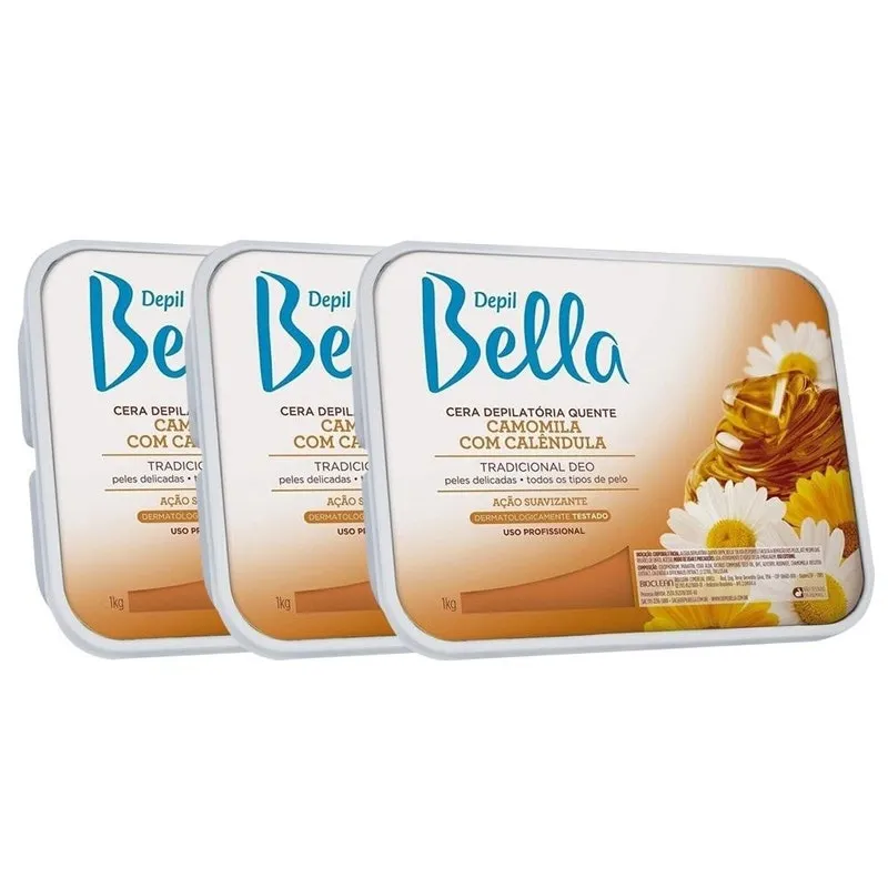Cera Quente Em Barra Depil Bella 1Kg - Camomila 03 Unidades