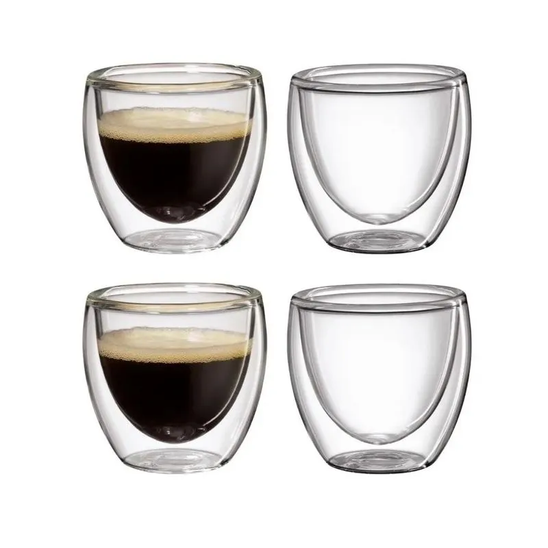 Jogo De Copo Café Bono Parede Dupla De Vidro 80ml - 4 Copos