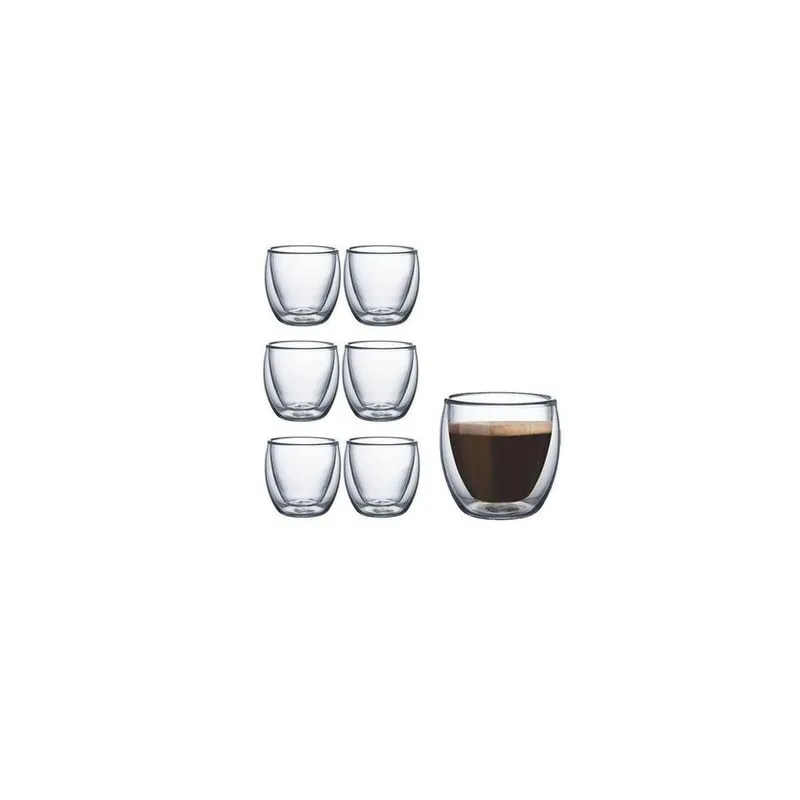 Jogo De Copo Café Bono Parede Dupla De Vidro 80ml - 6 Copos