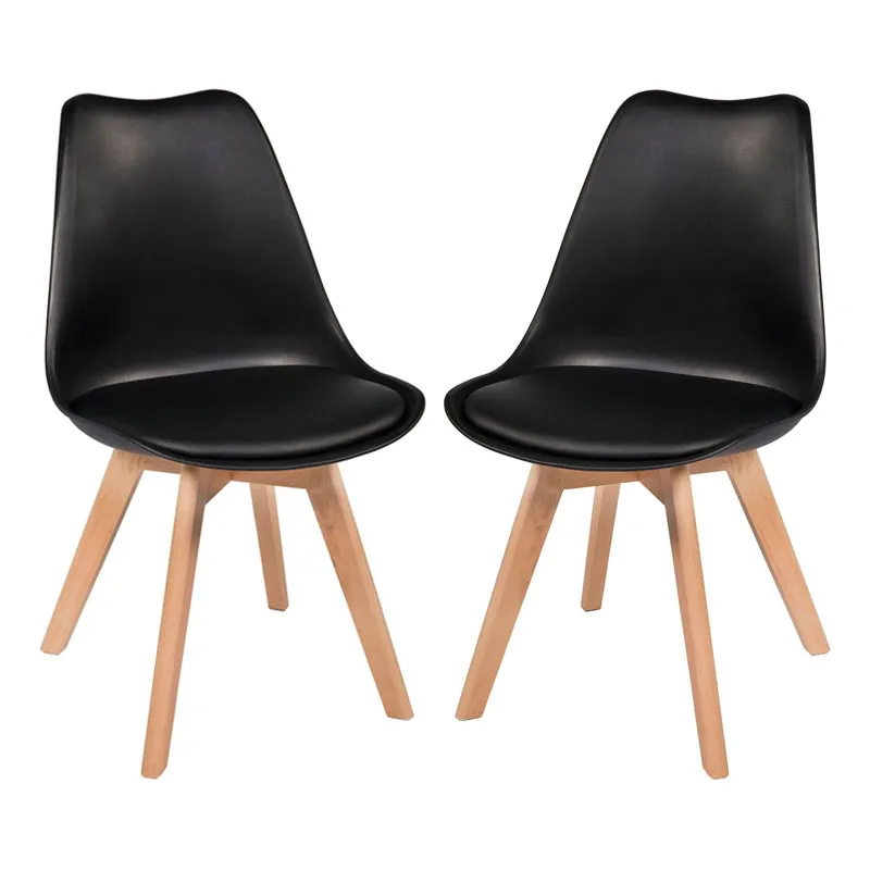 Kit Com 2 Cadeiras Leda Preta - Charles Eames Wood Com Almofada