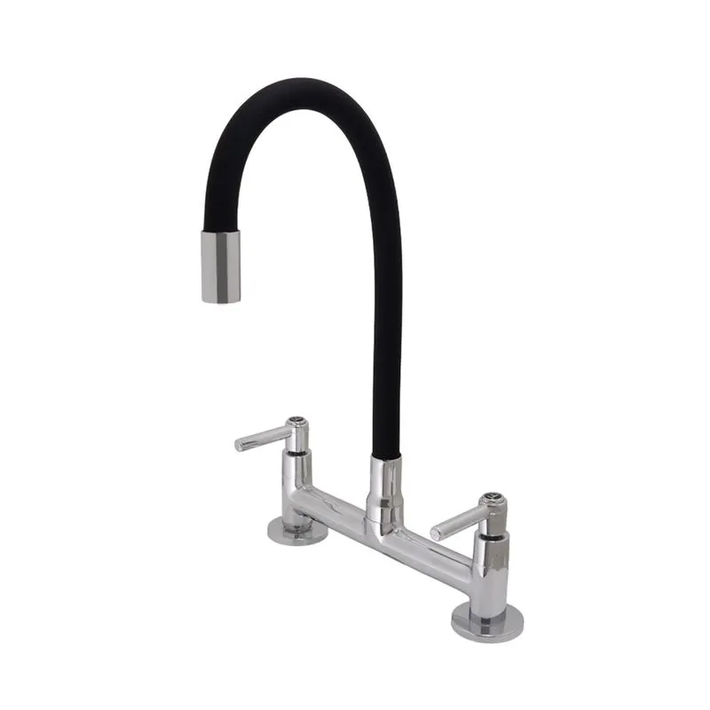 Torneira Pia Cozinha Misturador Mesa Flexível Preto Fosco