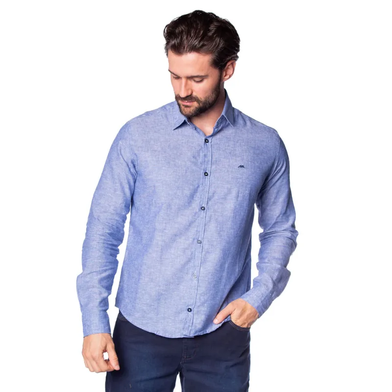 Camisa Masculina MX72 Manga Longa Linho Azul - M