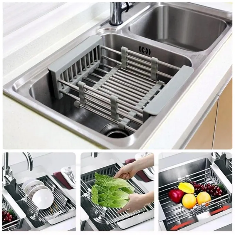 Escorredor Inox Ajustável Multiuso - Frutas Verduras Louças