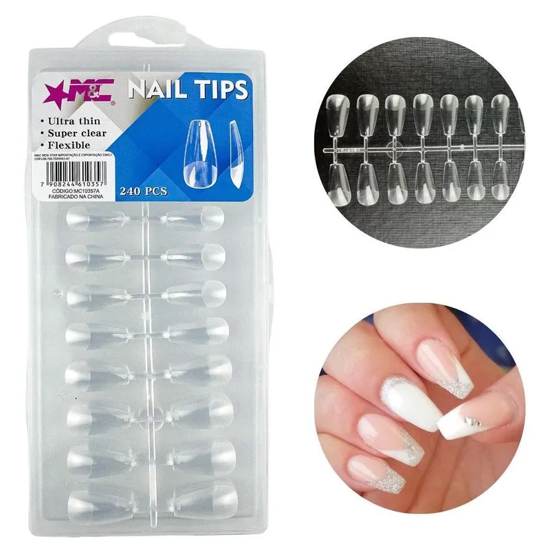 Unhas Postiças Soft Gel Transparente Flexível - 240un