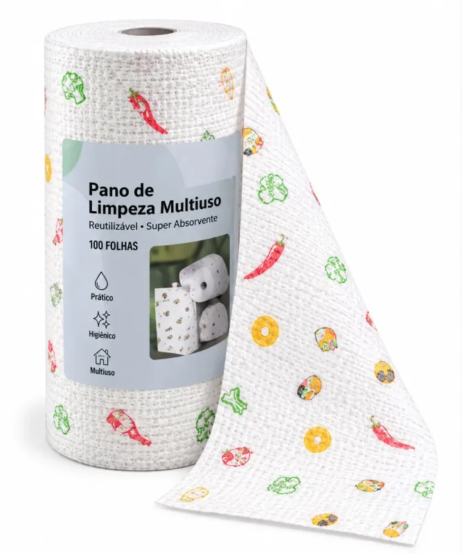 Toalha Pano De Limpeza Multiuso em Rolo com 100 Folhas - MC20714