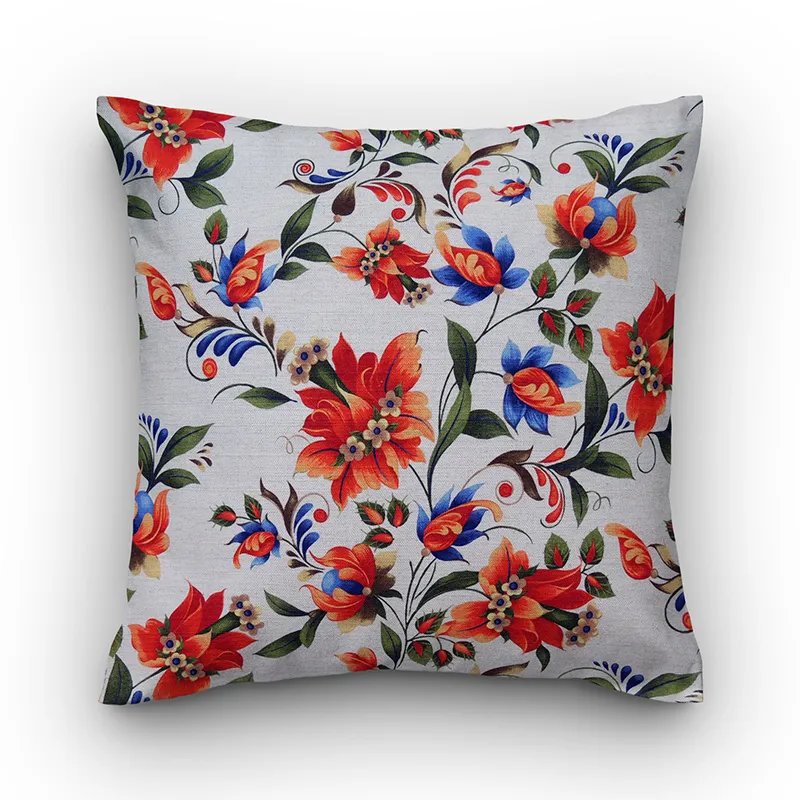 Capa De Almofada Vivain Linho Estampa Floral Cru Com Laranja