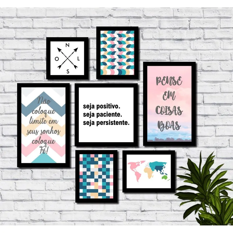 Kit 7 Quadros Decorativos Colorido Frases Motivacionais