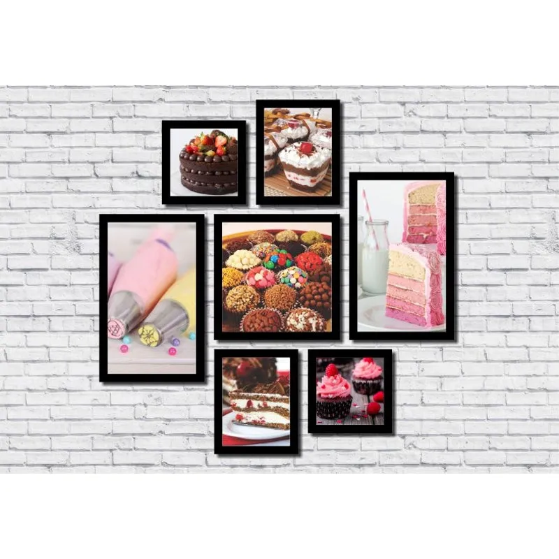 Kit 7 Quadros Decorativos Confeitaria Bolo Decoração Cozinha